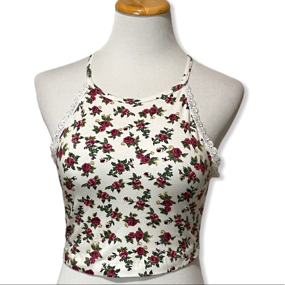 Wet Seal Floral Tea Rose Tank Crop Top - Picture 2 of 12